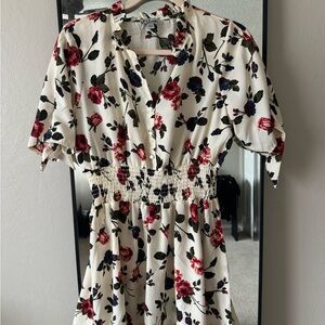 Floral Print Dress with Red and Black Accents